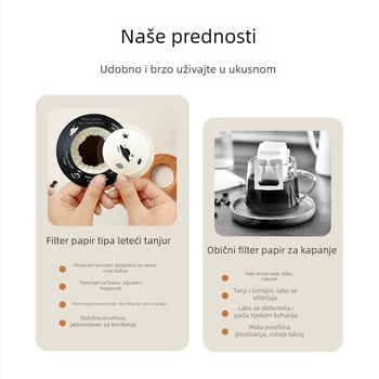 Filter papir za kavu u UFO stilu za pour-over s ušima, jednokratna vrećica
