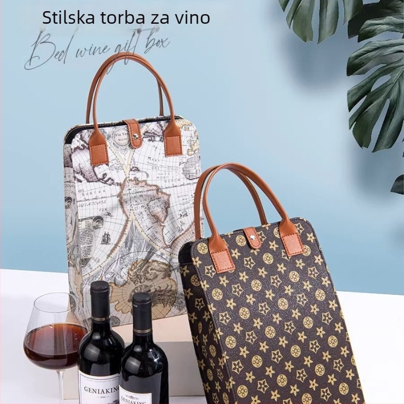 Kutija za poklon crnog vina s kožnom futrolom, dostupna kao jednostruka ili dvostruka pakiranja
