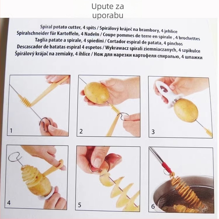 Spiralni rezač krumpira od nehrđajućeg čelika, ručni kuhinjski alat