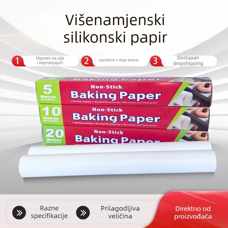 Dvostranični silikonski papir za pečenje, kvaliteta hrane, papir za pećnicu i roštilj, upija masnoću