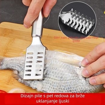Višestruki alat za uklanjanje ribljih ljuskica od nehrđajućeg čelika, kuhinjski pribor