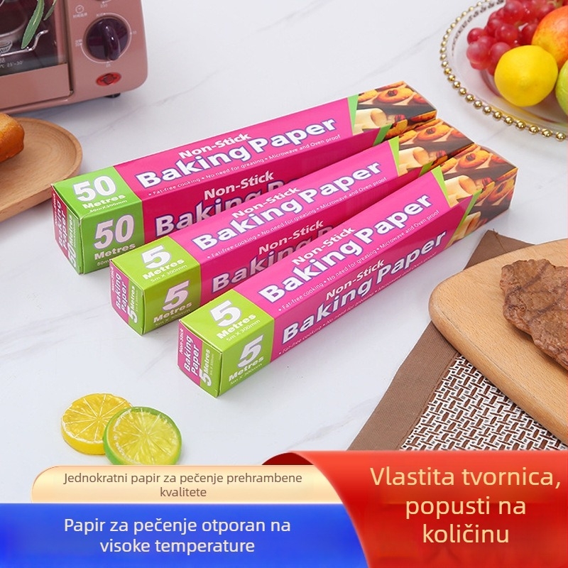 Jednokratni papir za pečenje s premazom silikonskog ulja, za pećnicu i roštilj, upija masnoću, otporan na visoke temperature