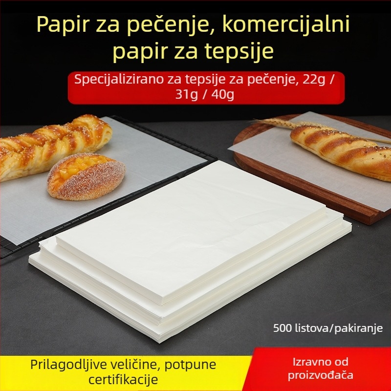 Papir za pečenje s apsorpcijom ulja, prehrambeni papir, otporan na masnoću, za pećnicu
