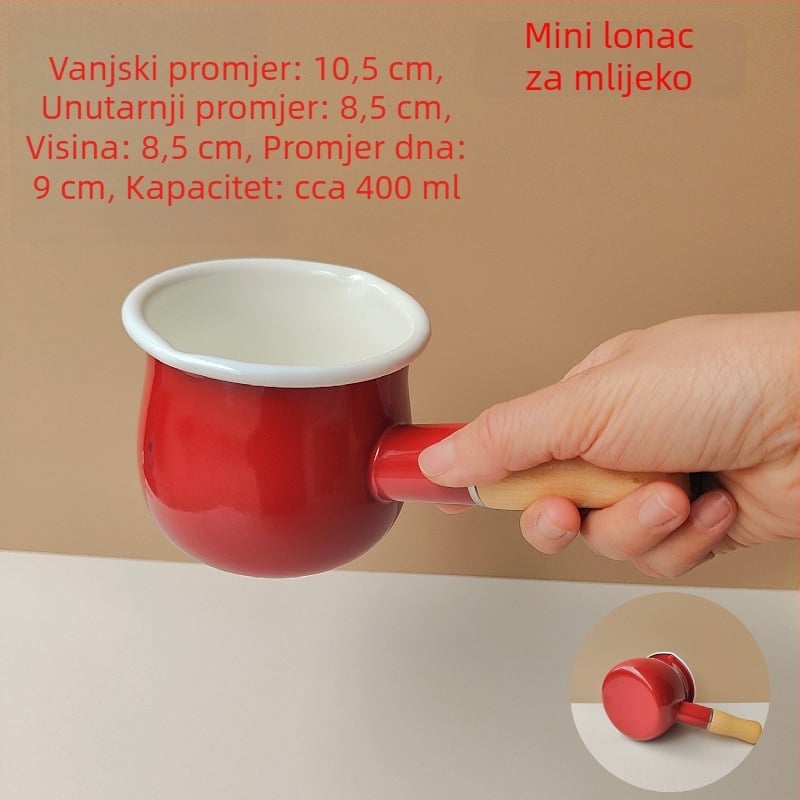 Japanski stil emajlirani lonac za mlijeko, čvrst emajlirani korpus, mali lonac s jednom držačem, za doručak i kuhanje ramen rezanaca, kompatibilan s plinom i indukcijom.