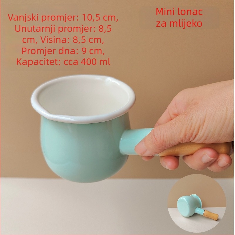 Japanski stil emajlirani lonac za mlijeko, čvrst emajlirani korpus, mali lonac s jednom držačem, za doručak i kuhanje ramen rezanaca, kompatibilan s plinom i indukcijom.