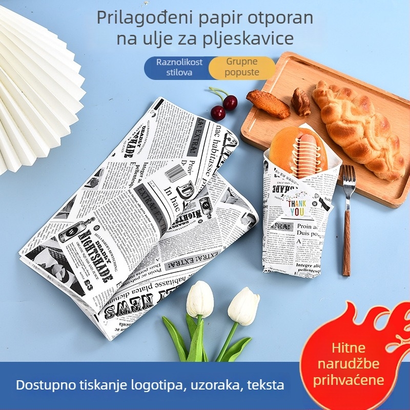 Jednokratni papir za upijanje masnoće za pečenje – papir za pečenje koji upija masnoću, pogodan za burgere, kruh, sendviče i pileće rolice