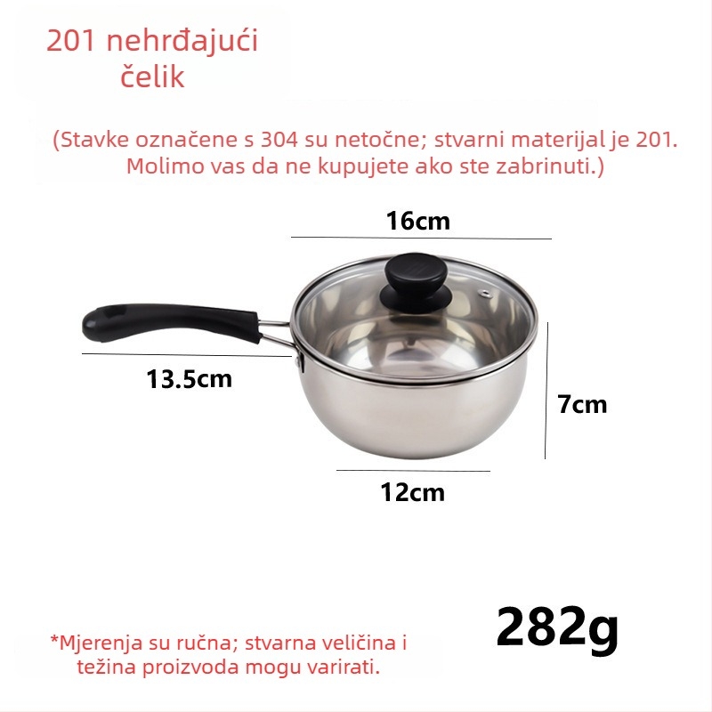 Nehrđajući čelični lonac za mlijeko s drškom, namijenjen bebinoj hrani, univerzalna uporaba