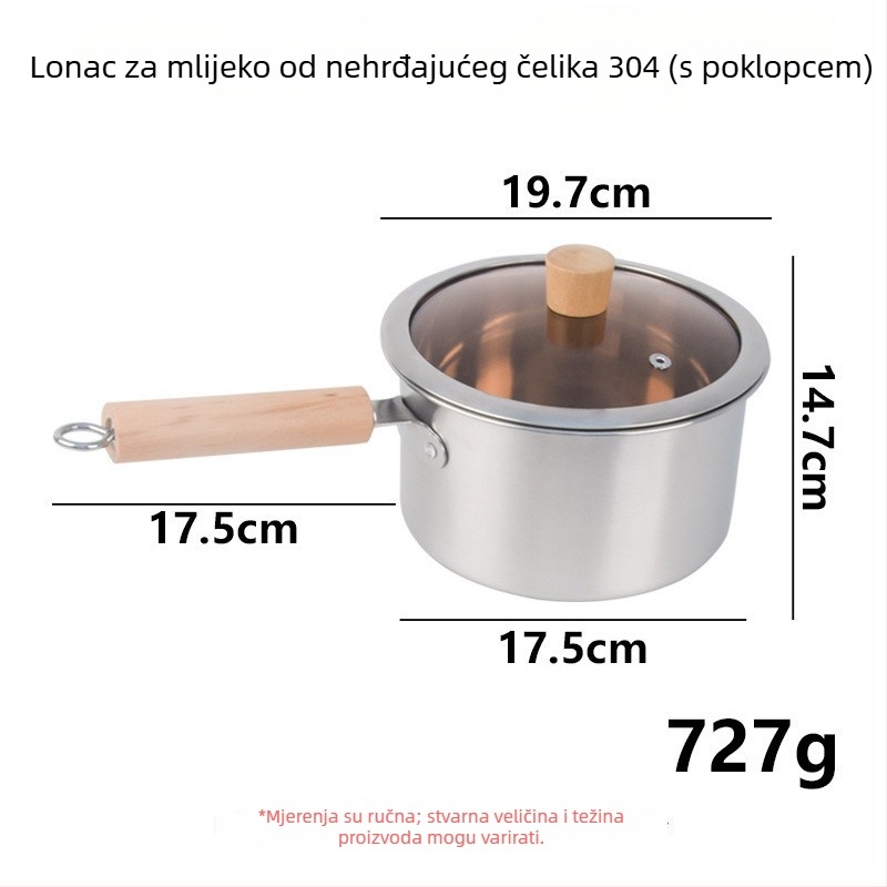 Nehrđajući čelični lonac za mlijeko s drškom, namijenjen bebinoj hrani, univerzalna uporaba