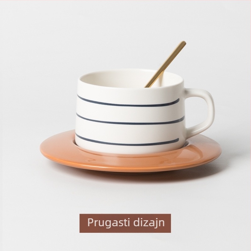 Set keramičkih šalica za kavu i tanjurića u nordijskom plavom tonu, retro stil, s logom