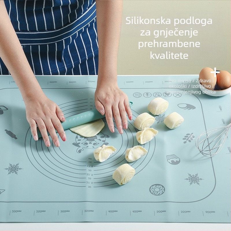 Domaća silikonska podloga za tijesto, prehrambene kvalitete, otporna na deformacije, neljepljiva, s brašnom, za razvlačenje i rezanje, debela površina za pečenje