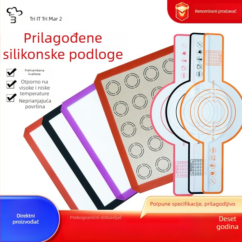 Silikonska podloga za tijesto za kruh, daska za mijesanje i prijenos tijesta, kompatibilna s air fryerom, duga drška, holandska podloga za pečenje