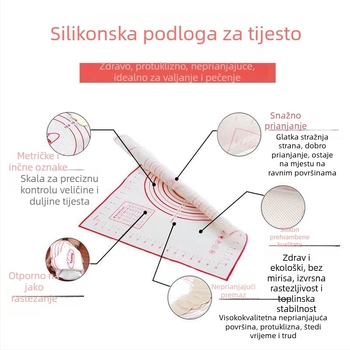 Velika silikonska podloga za miješenje tijesta, visoko otporna silikonska, za pečenje i razvlačenje tijesta, protuklizna i antiadhesivna