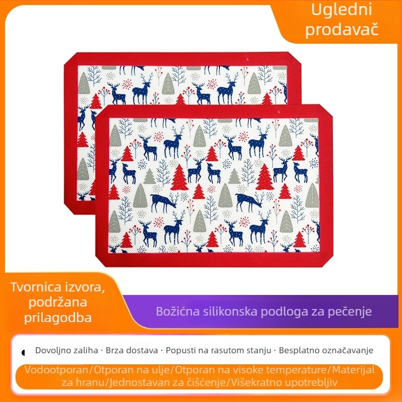 Pravougaona silikonska podloga za pečenje s nelepivom površinom za valjanje tijesta, s vlaknom stakla; veličine 40×30 cm, 30×21 cm i 50×40 cm.