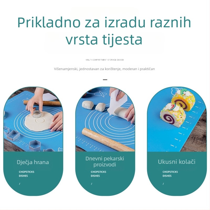 Debljinska silikonova podloga za tijesto s mjernim oznakama, antiadhezivna radna površina u kuhinji
