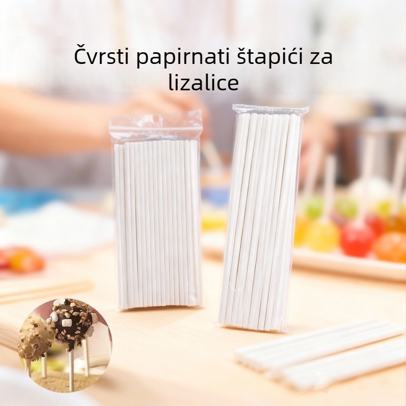 Debeli bijeli papirnati štapići za lizalice, dugi čvrsti štapići za pečenje, u više veličina