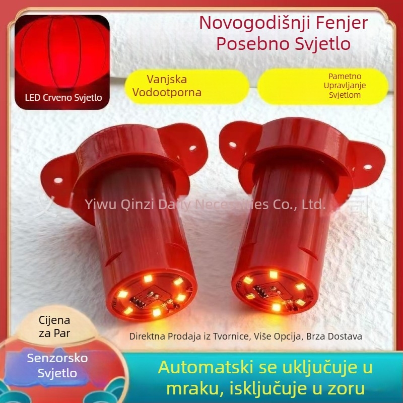 Solarni fenjer s senzorom svjetla, LED, vodootporan, bežični daljinski upravljač, crveno svjetlo za Novu godinu