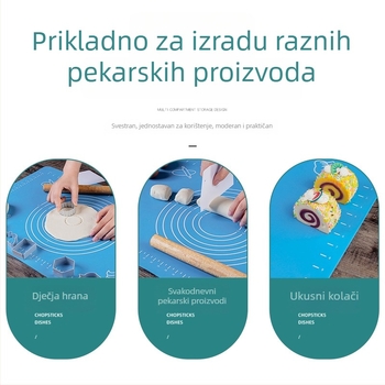 Silikonska podloga za mijesenje tijesta s mjernim oznakama, prehrambene kvalitete, anti-prijanjajuća i protuklizna kuhinjska podloga za razvlačenje tijesta; plava ili ružičasta; dimenzije 40×60 cm ili 65×45 cm.