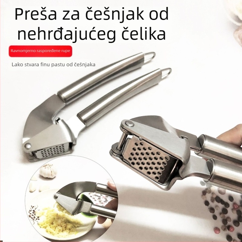 Preša za češnjak od nehrđajućeg čelika, ručna, višefunkcionalni kuhinjski alat za pastu od češnjaka i oguljavanje češnjaka