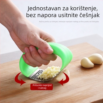 Česnjakov preš od nehrđajućeg čelika, prstenastog oblika, ručna, za češnjak i đumbir, prehrambena kvaliteta