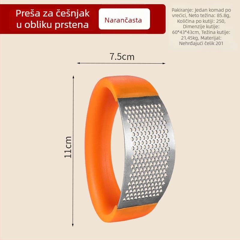 Česnjakov preš od nehrđajućeg čelika, prstenastog oblika, ručna, za češnjak i đumbir, prehrambena kvaliteta