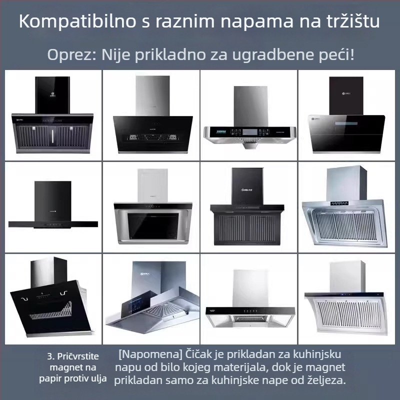 Jednokratni papir za apsorpciju ulja za kuhinjsku napa — deblji, otporan na visoke temperature, samoljepljiv, otporan na ulje