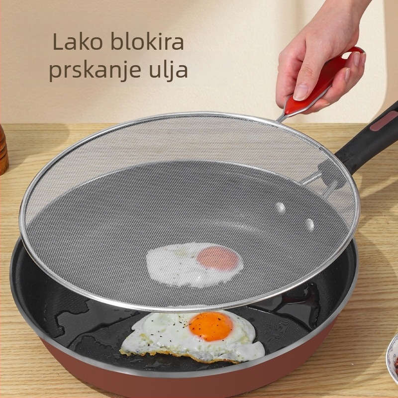 Ručni mrežni štitnik protiv prskanja ulja – čelična mreža s ručkom, poklopac lonca, kuhinja