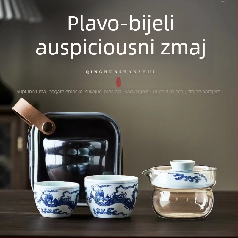 Dunhuang keramički čajni set u stilu nacionalnog trenda, komplet s poklopnim zdjelicama i šalicama, u poklon kutiji