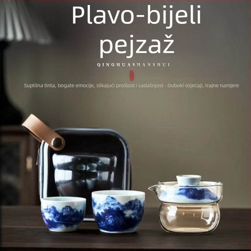 Dunhuang keramički čajni set u stilu nacionalnog trenda, komplet s poklopnim zdjelicama i šalicama, u poklon kutiji