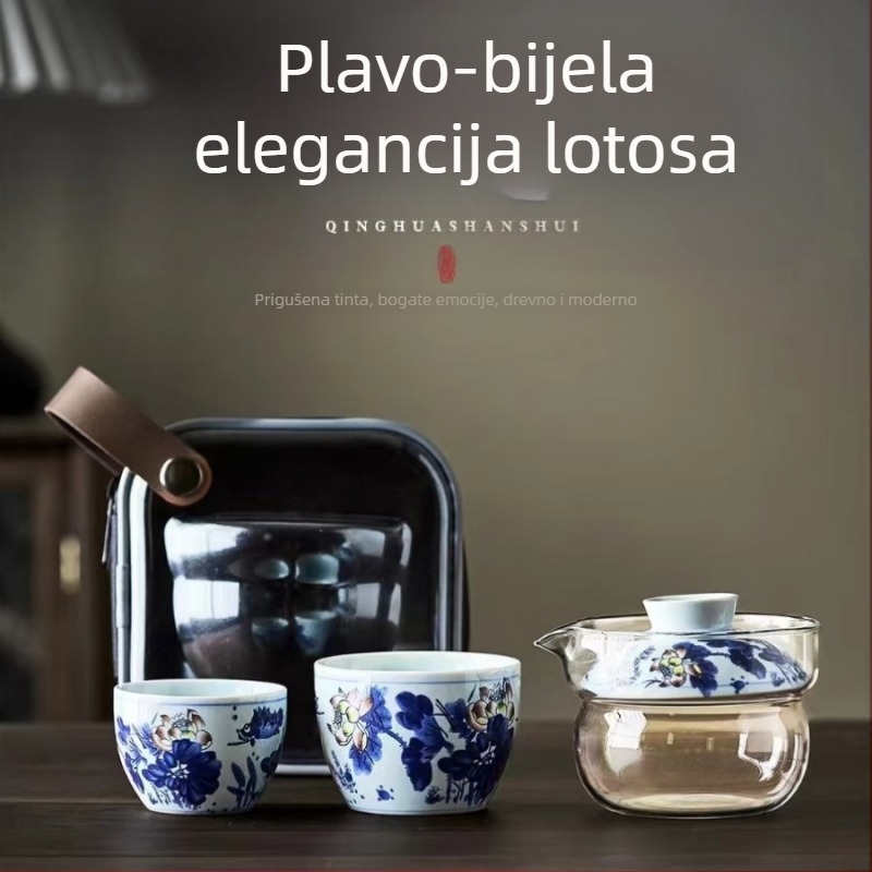 Dunhuang keramički čajni set u stilu nacionalnog trenda, komplet s poklopnim zdjelicama i šalicama, u poklon kutiji