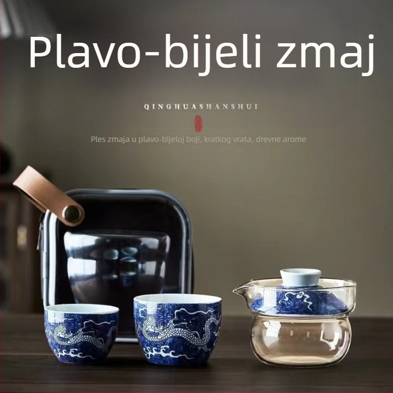 Dunhuang keramički čajni set u stilu nacionalnog trenda, komplet s poklopnim zdjelicama i šalicama, u poklon kutiji