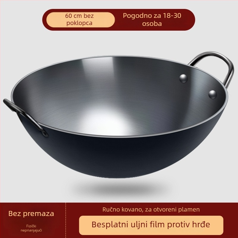 Zhangqiu lijevani wok s dvije ručke, velik i debeo, neprijanjajući, za kućnu i komercijalnu uporabu