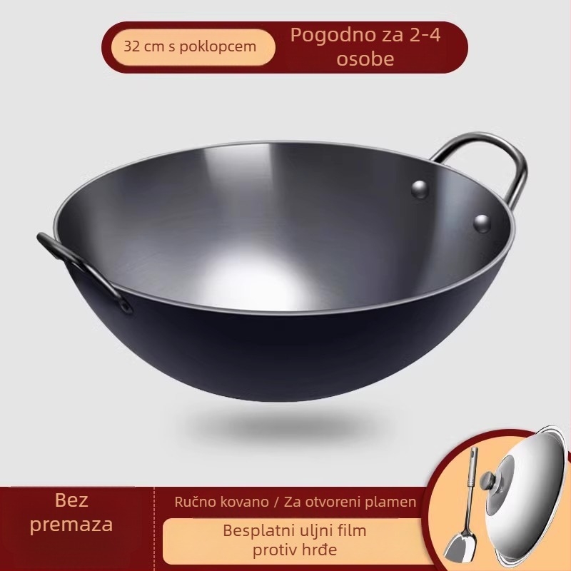 Zhangqiu lijevani wok s dvije ručke, velik i debeo, neprijanjajući, za kućnu i komercijalnu uporabu