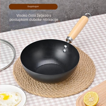 Mini wok od lijevanog željeza za jednu osobu, bez premaza, japanskog stila, staklena poklopac, kompatibilan s indukcijskim i plinskim pločama
