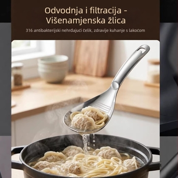 Višenamjenski kuhinjski alat od nehrđajućeg čelika 316: pretiskač za krumpir, mljevenje češnjaka i đumbira, cjedilo s otvorima