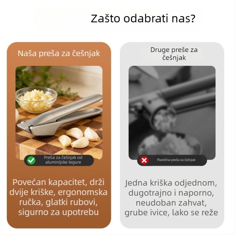 Ručna presa za češnjak od aluminijske legure, višenamjenski alat za usitnjavanje češnjaka, kreativni klip za češnjak