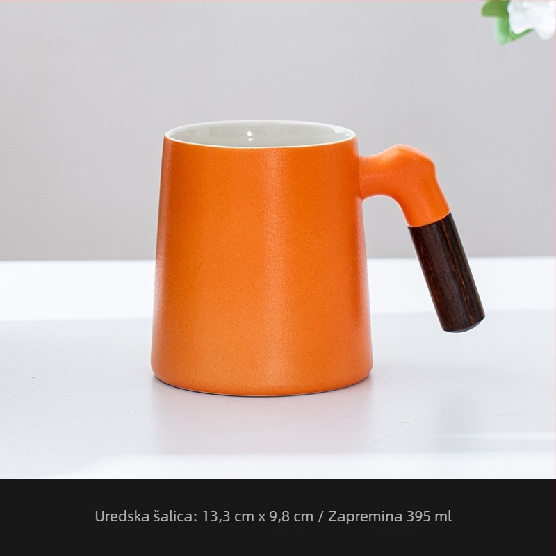 Keramička šalica za čaj s poklopcem i filtrom, drvena ručka, veliki kapacitet, personalizirani dar