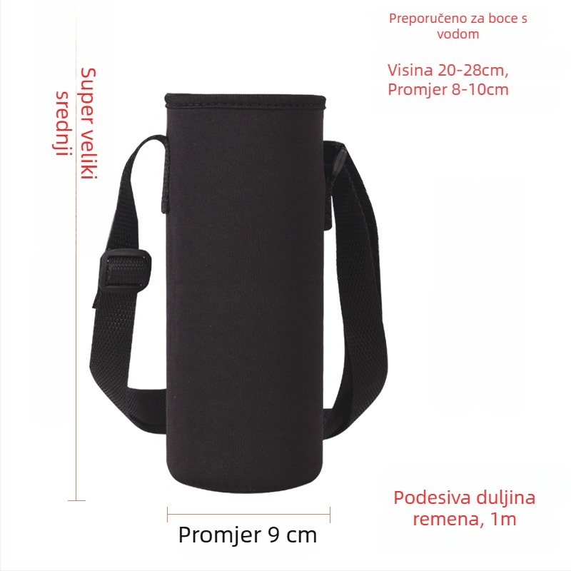 Držač za čašu s staklenom izolacijom, torba za bocu velike kapacitete, zaštitni omotač i kaiš protiv proklizavanja, za bocu 300–1500 ml