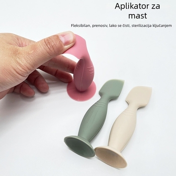 Silikonski aplikator masti za bebe s usisnom čašicom, zelena špatula i žličica