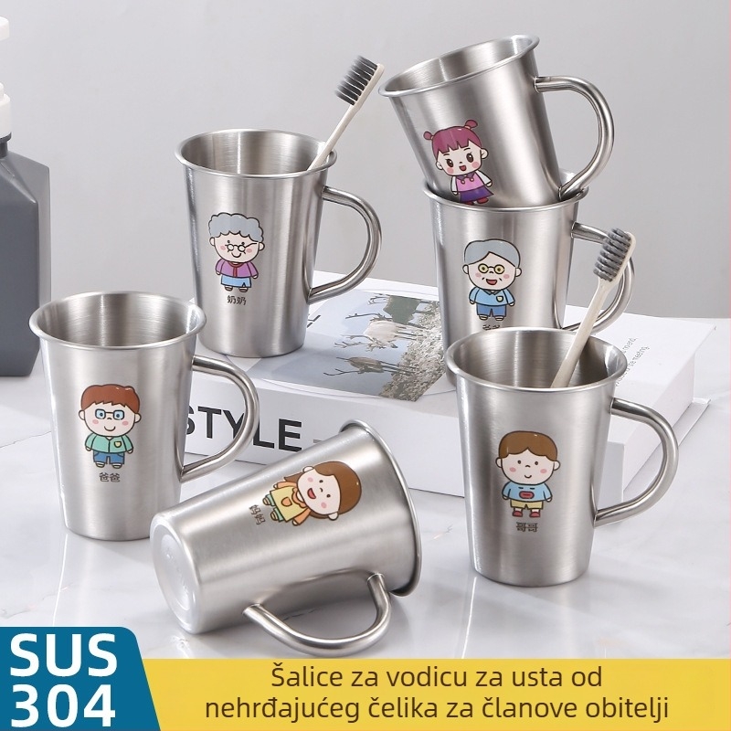 304 nehrđajući čelik – obiteljska čaša za ispiranje usta s drškom, dječja čašica za pranje i čaša za četkicu za zube s drškom, zaštita od pada