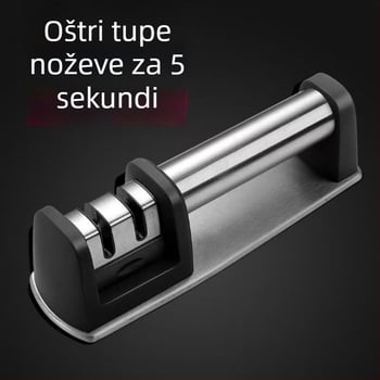 Nehrđajući čelik – dvostupan oštrač za kuhinjske noževe i škare, dva u jednom