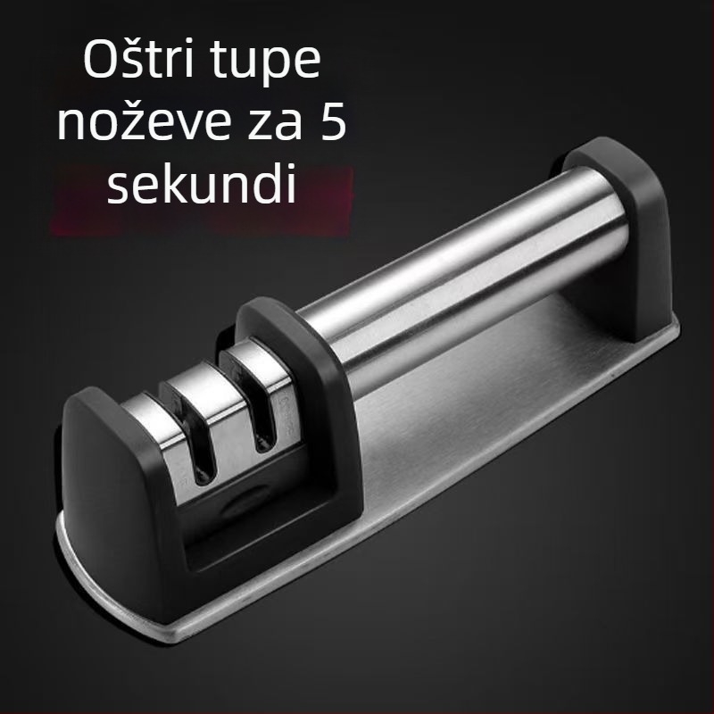 Nehrđajući čelik – dvostupan oštrač za kuhinjske noževe i škare, dva u jednom