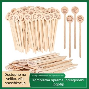 Drveni jednokratni štapići za kavu s okruglom glavom, duljine 150/160/180 mm, otisnuto logom, individualno pakirano