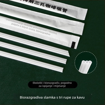 PLA jednokratna bijela slamka s tri otvora i trostrukim cjevastim dizajnom, slamka za čaj i mlijeko, biološki razgradiva miješalica za kavu