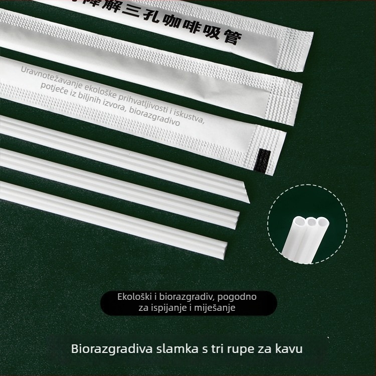 PLA jednokratna bijela slamka s tri otvora i trostrukim cjevastim dizajnom, slamka za čaj i mlijeko, biološki razgradiva miješalica za kavu
