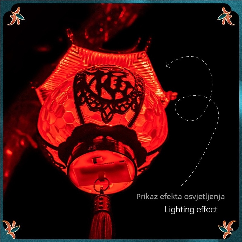 Novogodišnji prijenosni lampion za Festival lampiona, mali lampion u obliku pagode s kristalnim svjetlom, balkon, baterija, za djecu, znak blagoslova, model 2025