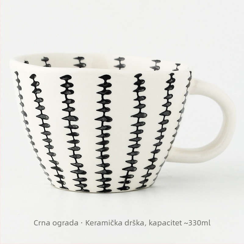 Japanski stil geometrijska ručno oblikovana nepravilna širokog otvora keramička šalica, ručno oslikana ispod glazure