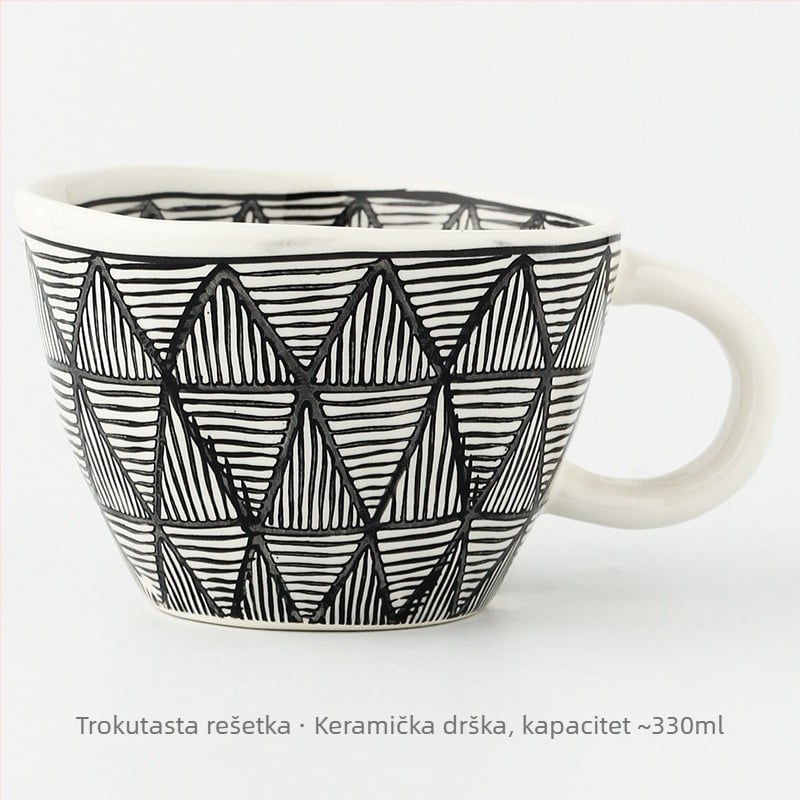 Japanski stil geometrijska ručno oblikovana nepravilna širokog otvora keramička šalica, ručno oslikana ispod glazure