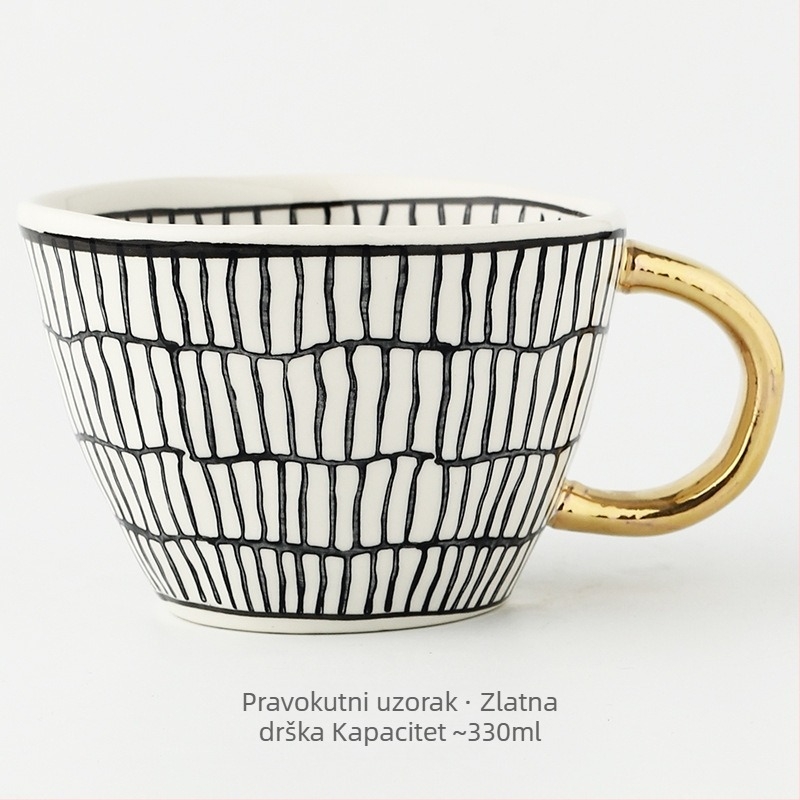 Japanski stil geometrijska ručno oblikovana nepravilna širokog otvora keramička šalica, ručno oslikana ispod glazure