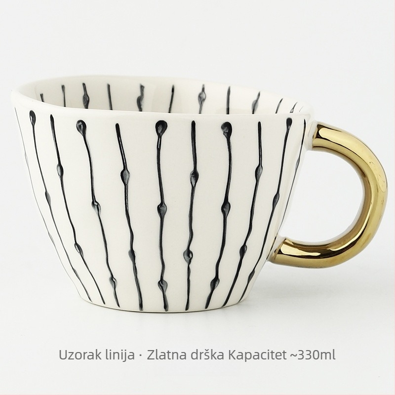 Japanski stil geometrijska ručno oblikovana nepravilna širokog otvora keramička šalica, ručno oslikana ispod glazure