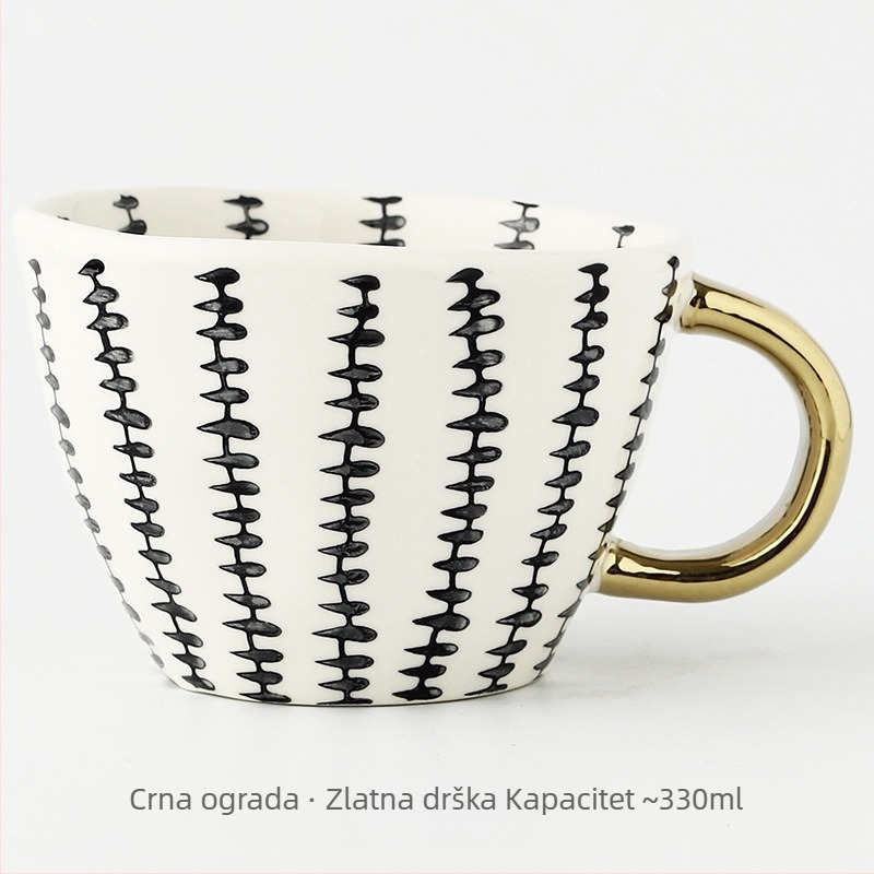 Japanski stil geometrijska ručno oblikovana nepravilna širokog otvora keramička šalica, ručno oslikana ispod glazure